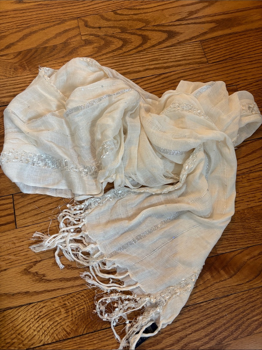 Banana Republic Cream Metallic-Thread Fringe Scarf